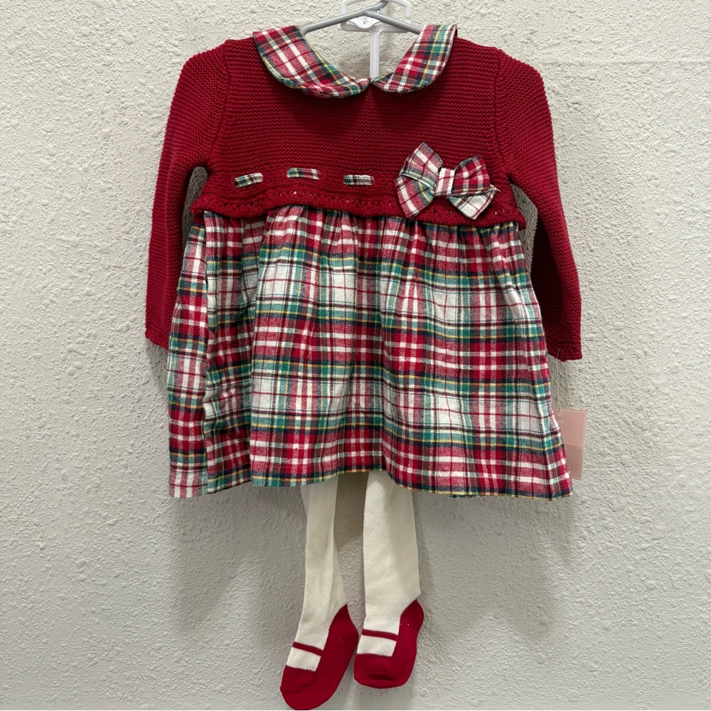 Shabby Chic Baby Girl Christmas Holiday Dress and Tights Size 6-9 Months
